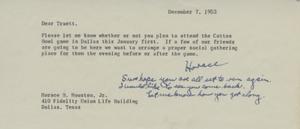 [Letter from Horace B. Houston, Jr. to Truett Latimer, December 7, 1953]