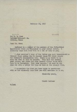 [Letter from Truett Latimer to E. B. Free, February 18, 1953]