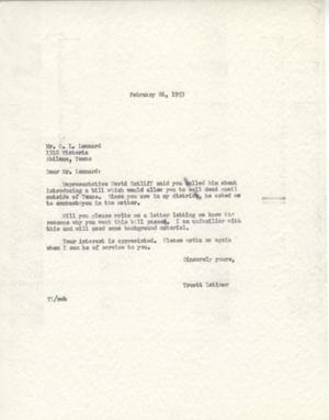 [Letter from Truett Latimer to O. L. Lennard, February 26, 1953]
