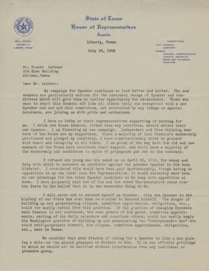 [Letter from Bill Daniel to Truett Latimer, July 10, 1952]