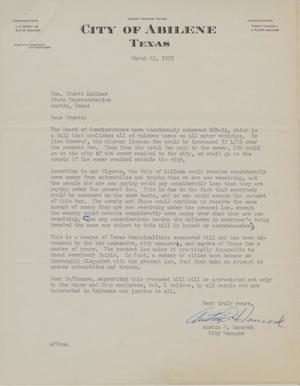 [Letter from Austin P. Hancock to Truett Latimer, March 23, 1953]