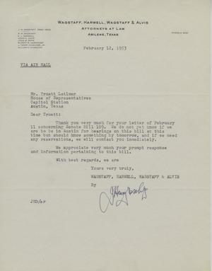 [Letter from J. Henry Doscher Jr. to Truett Latimer, February 12, 1953]