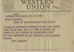 Primary view of [Telegram from Bill Gamblin, May 17, 1953]