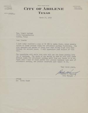 [Letter from Austin P. Hancock to Truett Latimer, March 17, 1953]