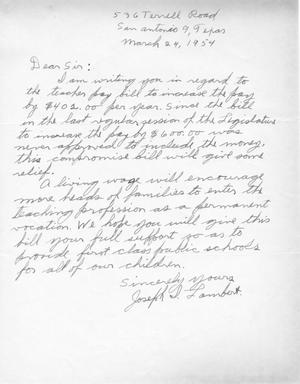 [Letter from Joseph Lambert, March 24, 1954]
