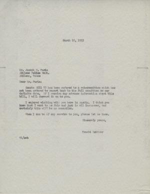 [Letter from Truett Latimer to Joseph F. Furia, March 10, 1953]