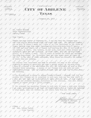 [Letter from Austin P. Hancock to Truett Latimer, February 26, 1953]