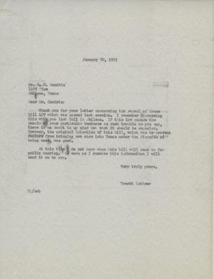 [Letter from Truett Latimer to B. B. Hendrix, January 30, 1953]