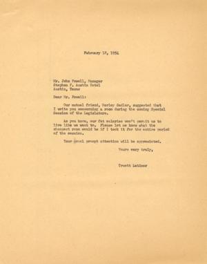 [Letter from Truett Latimer to John Powell, February 18, 1954]