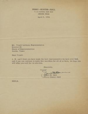 [Letter from Elbert E. Hall to Truett Latimer, April 5, 1954]
