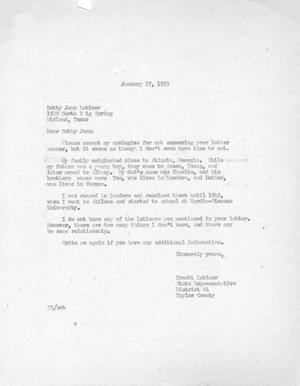 [Letter from Truett Latimer to Betty Jean Latimer, January 17, 1953]
