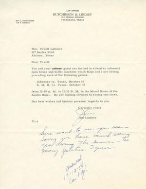 [Letter from Jim T. Lindsey to Truett Latimer]