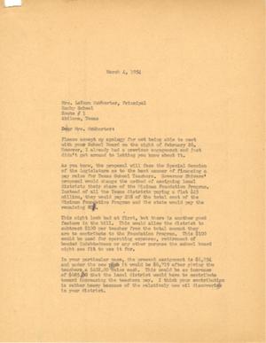 [Letter from Truett Latimer to LaVern McWhorter, March 4, 1954]