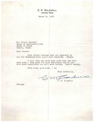 [Letter from C.M. Caldwell to Truett Latimer, March 29, 1954]