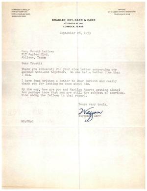 [Letter from Waggoner Carr to Truett Latimer, September 26, 1953]
