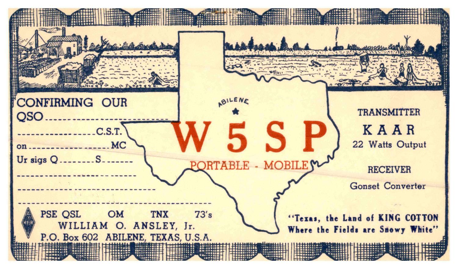 Ham Radio Qsl Card From William O Ansley Jr The Portal To Texas History