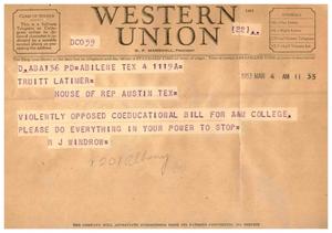 [Telegram from R. J. Windrow, March 4, 1953]