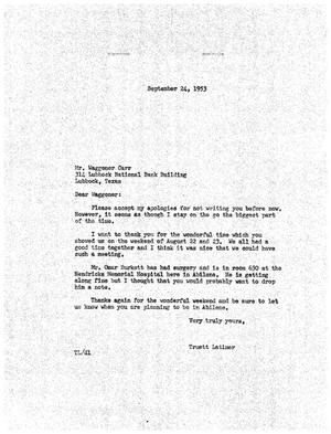 [Letter from Truett Latimer to Waggoner Carr, September 24, 1953]