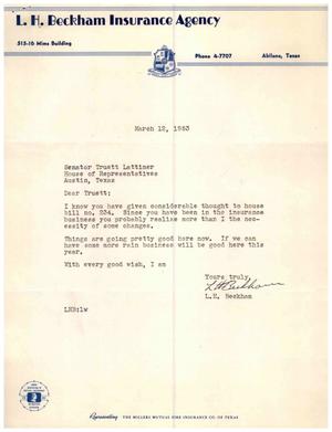 [Letter from L. H. Beckham to Truett Latimer, March 12, 1953]
