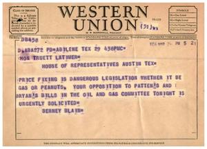 [Telegram from Berney Blain, March 29, 1954]