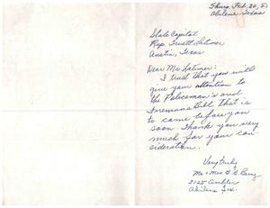 [Letter from Mr. B. B. Berry and Mrs. B. B. Berry to Truett Latimer, February 20, 1953]