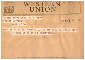 [Telegram from Dr. Phil Smith and Dr. B. C. Robertson, March 4, 1953]