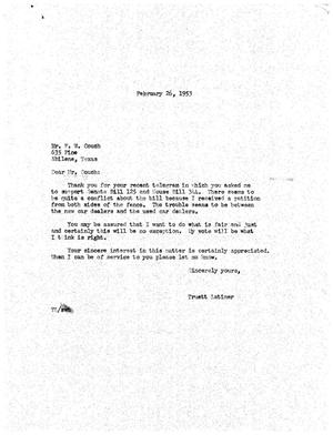 [Letter from Truett Latimer to F. W. Couch, February 26, 1953]