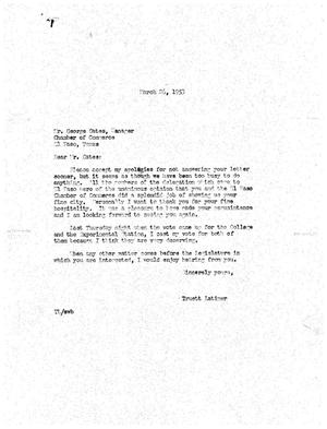 [Letter from Truett Latimer to George Cates, March 26, 1953]
