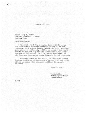[Letter from Truett Latimer to Wiley L. Caffey, January 28, 1953]