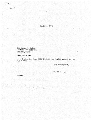 [Letter from Truett Latimer to Horace R. Belew, April 18, 1953]