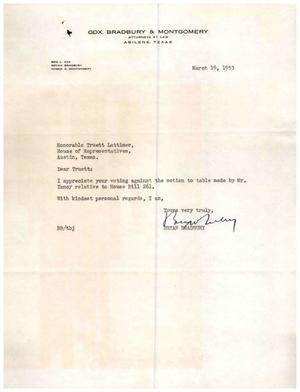 [Letter from Bryan Bradbury to Truett Latimer, March 19, 1953]