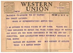 [Telegram from O. M. Bantau, March 29, 1954]