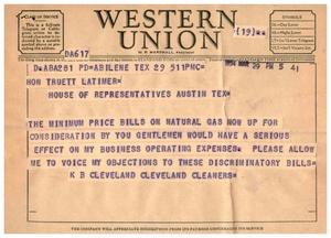 [Telegram from K. B. Cleveland March 29, 1954]