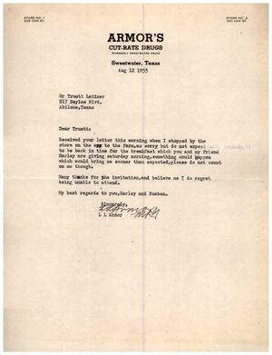 [Letter from L. L. Armor to Truett Latimer, August 12, 1953]