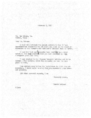 [Letter from Truett Latimer to Sam Butman, Sr., February 2, 1953]
