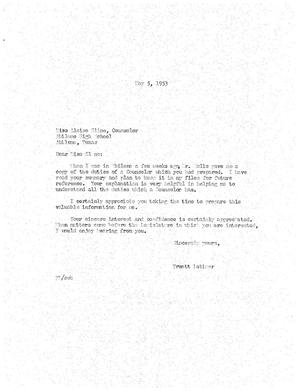 [Letter from Truett Latimer to Aleise Cline, May 5, 1953]
