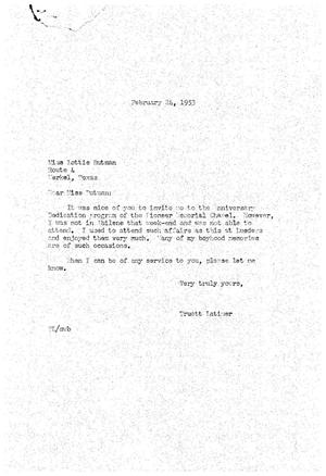 [Letter from Truett Latimer to Lottie Butman, February 24, 1953]