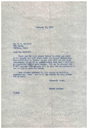 [Letter from Truett Latimer to C. M. Caldwell, February 17, 1953]