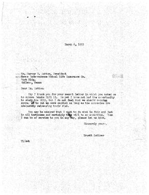 [Letter from Truett Latimer to Harvey V. Ashton, March 6, 1953]