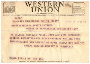 Primary view of object titled '[Telegram from N. R. Hailey, May 18, 1953]'.
