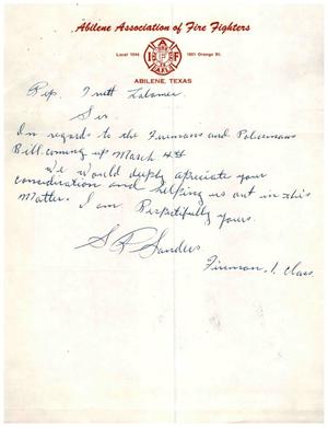 [Letter from S. R. Sandler to Truett Latimer, 1953]
