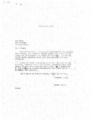 [Letter from Truett Latimer to Ada Buler, February 5, 1953]