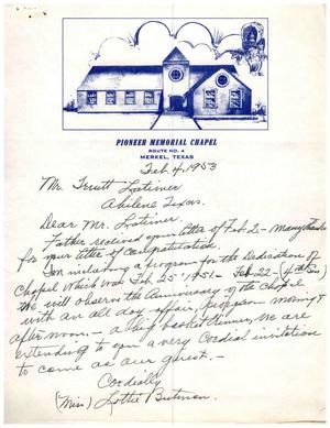 [Letter from Lottie Butman to Truett Latimer, February 4, 1953]