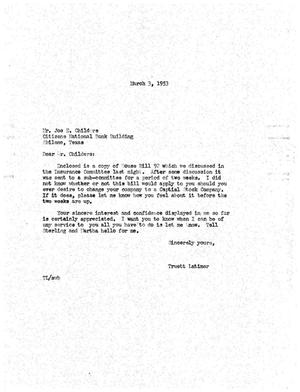 [Letter from Truett Latimer to Joe E. Childers, March 3, 1953]