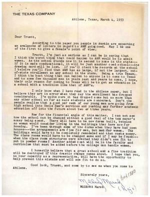 [Letter from Mildred Marsh to Truett Latimer, March 4, 1953]