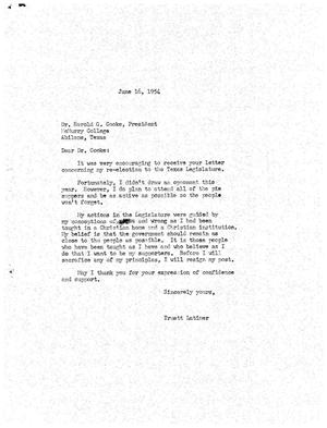 [Letter from Truett Latimer to Harold G. Cooke, June 16, 1954]