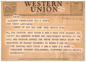 [Telegram from the Richard Dillingham and Marvin Grimes, March 3, 1953]