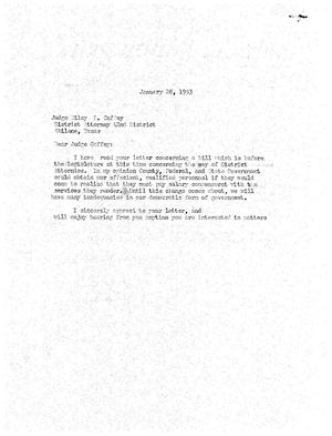 [Drafted Letter from Truett Latimer to Wiley L. Caffey, January 28, 1953]