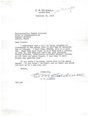 [Letter from C. M. Caldwell to Truett Latimer, February 10, 1953]