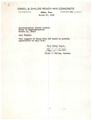 [Letter from Floyd J. Childs to Truett Latimer, March 27, 1953]